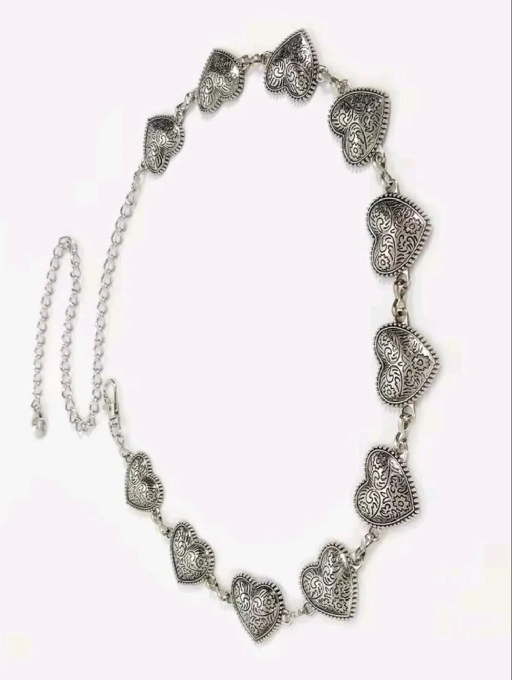 Vintage Silver Heart Chain Waist Belt - Women Accessories